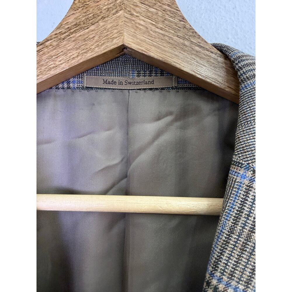 Saks Fifth Avenue Zegna Trofeo Wool Blazer 52R 42R Brown Blue Plaid Sport Coat - Picture 4 of 8